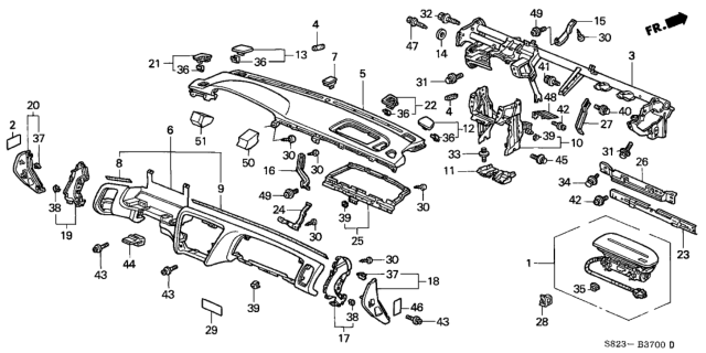1999 Honda Accord 2 Door LX KA 5MT Instrument Panel Diagram
