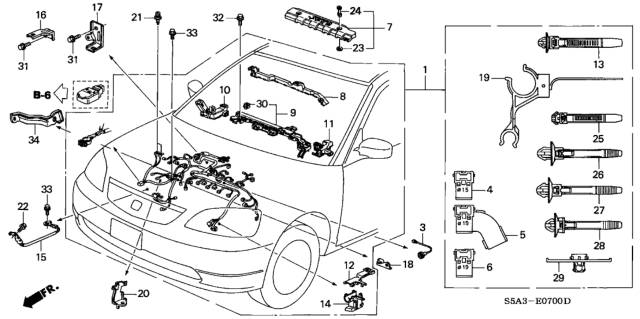 2003 Honda Civic Wire Harness, Engine Diagram for 32110-PLR-A01