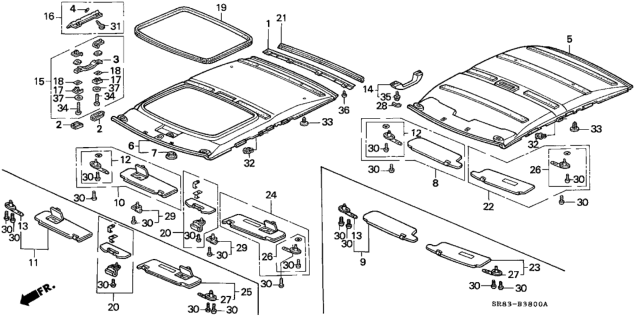 1994 Honda Civic Sunvisor Assembly, Passenger Side (Shimmer Gray) Diagram for 83230-SR8-A22ZA