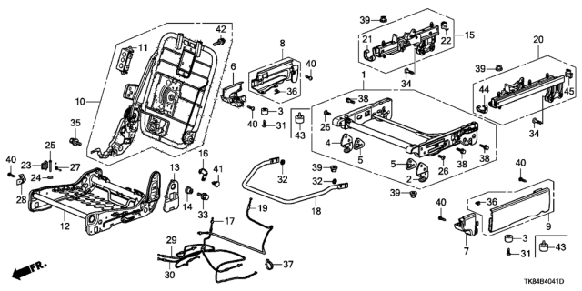 2012 Honda Odyssey 5 Door LX KA 5AT Middle Seat Components (Passenger Side) Diagram
