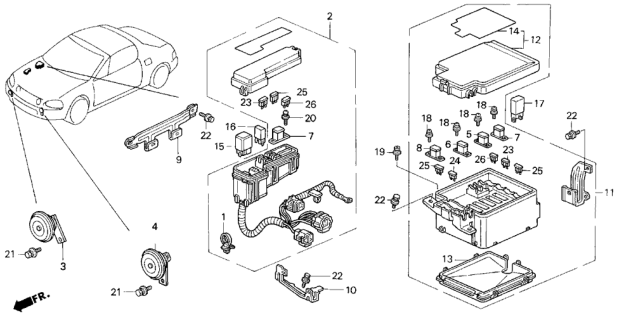 1996 Honda Del Sol Control Unit (Engine Room) Diagram