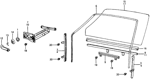 1979 Honda Civic Regulator, Left Front Door Diagram for 75320-673-023