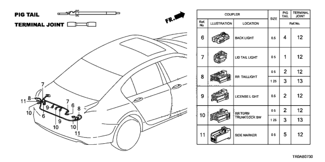 2013 Honda Civic Electrical Connector (Rear) Diagram