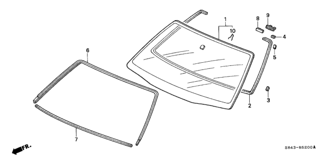 1998 Honda Accord Rubber, FR. Windshield Dam Diagram for 73125-S84-A00