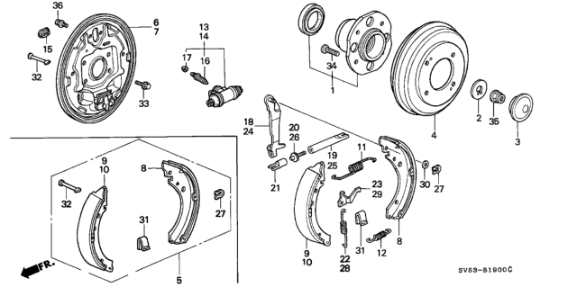 1994 Honda Accord 5 Door LX KA 5MT Rear Brake (Drum) Diagram