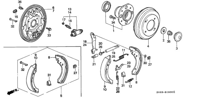 1996 Honda Accord Drum, Rear Brake Diagram for 42610-SM4-010