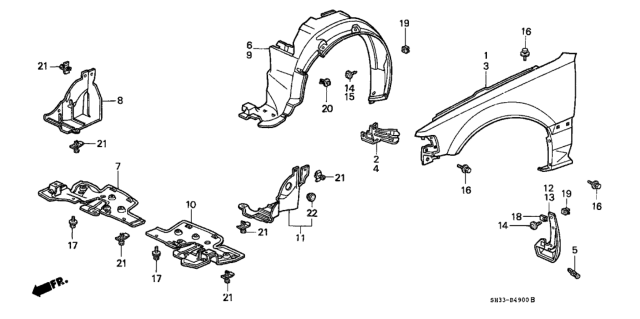 1989 Honda Civic Splash Guard, Left Front Diagram for 75810-SH3-A00