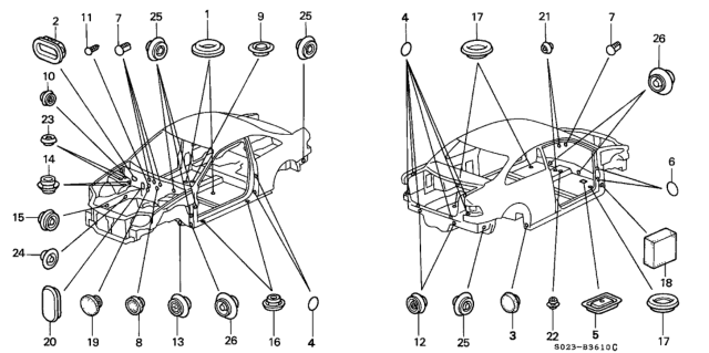 1998 Honda Civic 2 Door EX (ABS) KA 4AT Grommet Diagram