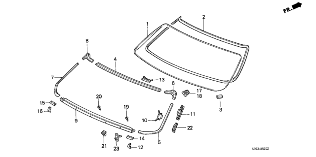 1988 Honda Accord Molding, R. RR. Side Diagram for 73252-SE3-013