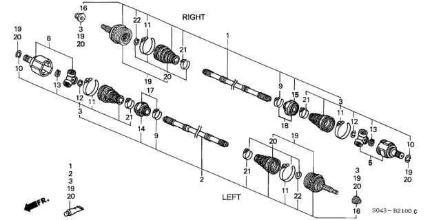 1996 Honda Civic Driveshaft Set, Passenger Side Diagram for 44010-S04-951