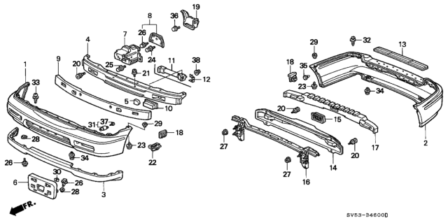 1994 Honda Accord 5 Door LX (ABS) KA 5MT Bumper Diagram