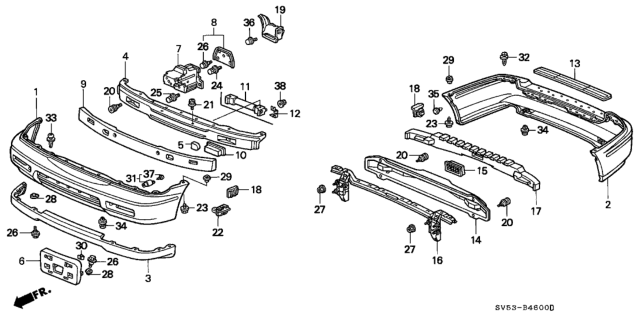 1997 Honda Accord Face, Rear Bumper (Dot) Diagram for 04715-SV5-A90ZZ