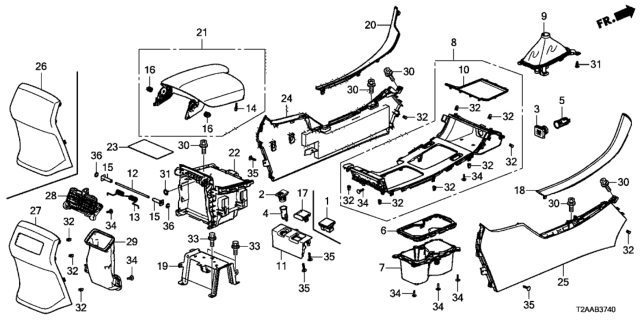 2017 Honda Accord Armrest (Mono Gray) Diagram for 83450-T2F-A21ZK