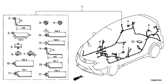 2013 Honda Fit EV Wire Harness, Floor Diagram for 32107-TX9-L00