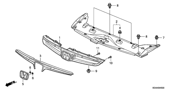 2007 Honda Accord 4 Door LX KA 5MT Front Grille Diagram