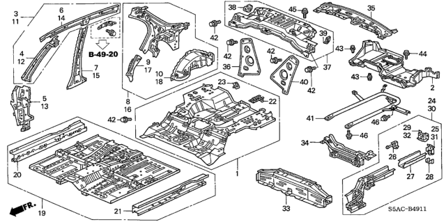 2005 Honda Civic 4 Door GX KA CVT Inner Panel - Floor Panels Diagram