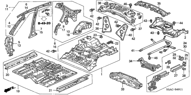 2005 Honda Civic Inner Panel - Floor Panels Diagram