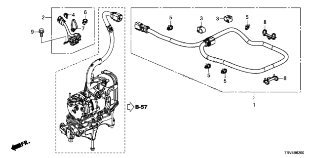 2017 Honda Clarity Electric 4 Door TRNG (CLARITY ELC) KA 1AT A/C Compressor High Voltage Cable Diagram