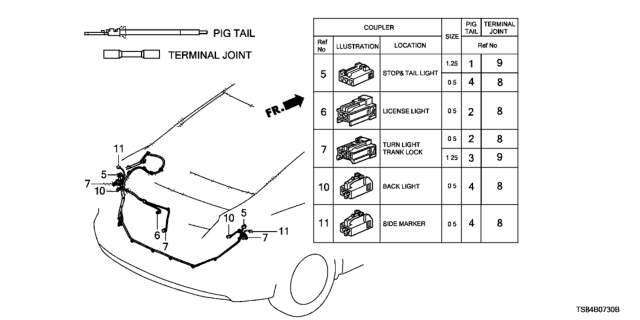 2014 Honda Civic Electrical Connector (Rear) Diagram