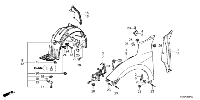 2021 Honda Civic Fender, Left Front (Inner) Diagram for 74151-TGG-A70