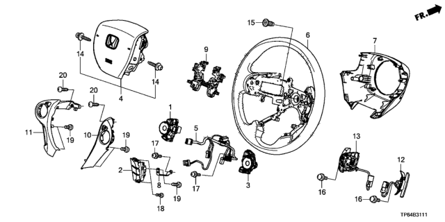 2014 Honda Crosstour Switch Assembly, Audio Remote Diagram for 35880-TP6-A01