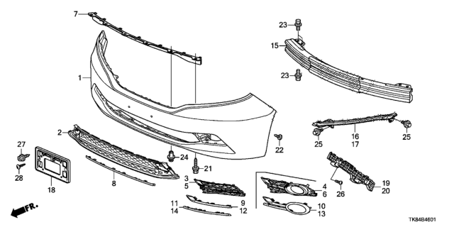 2015 Honda Odyssey Spoiler, Front Bumper Air Diagram for 71110-TK8-A00