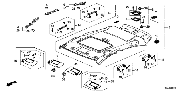 2021 Honda HR-V 5 Door EX (2WD) KA CVT Roof Lining (Sunroof) Diagram