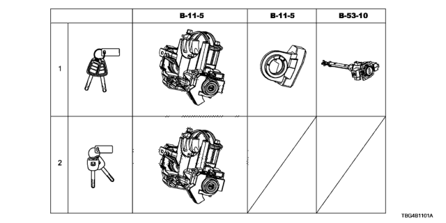 2016 Honda Civic Set Key Cylinder Diagram for 06350-TBG-A71