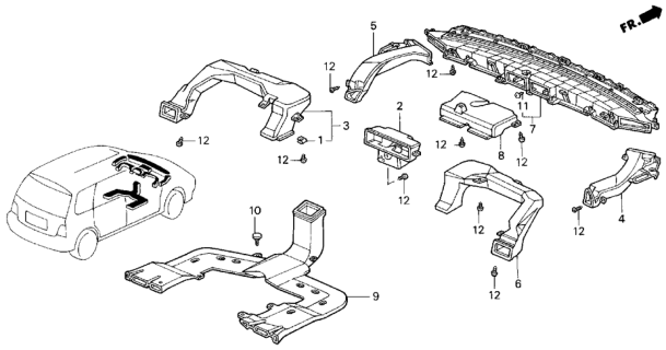 1995 Honda Odyssey Duct, RR. Heater Diagram for 83331-SX0-000