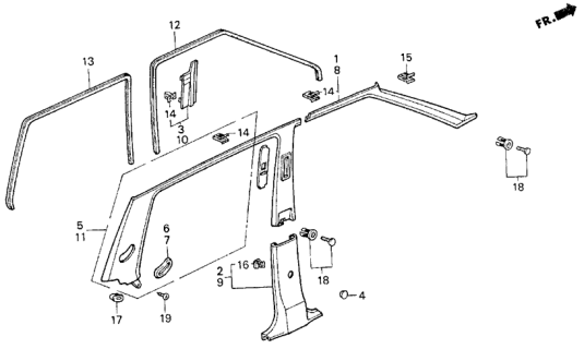 1990 Honda Civic 4 Door LX KA 4AT Door Trim Diagram
