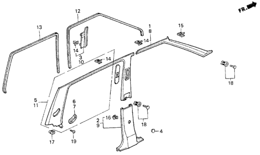 1991 Honda Civic Lining, L. RR. Pillar *B46L* (LOFTY BLUE) Diagram for 84180-SH1-A00ZB