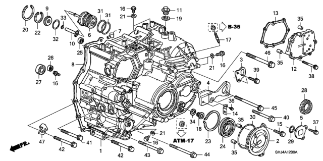 2010 Honda Odyssey AT Transmission Case Diagram