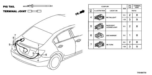 2012 Honda Civic 4 Door GX KA 5AT Electrical Connector (Rear) Diagram