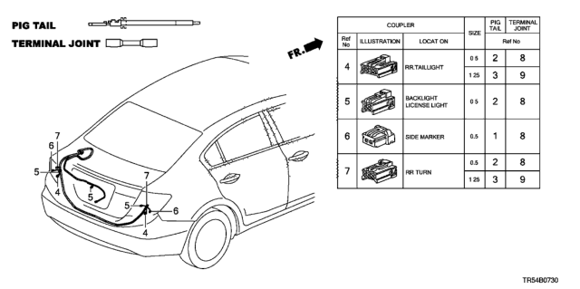 2012 Honda Civic Electrical Connector (Rear) Diagram