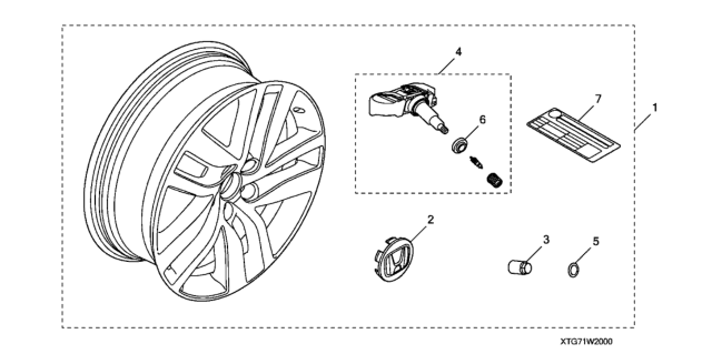 2021 Honda Pilot 5 Door LX (2WD/SENSING) KA 9AT Alloy Wheel Diagram 2