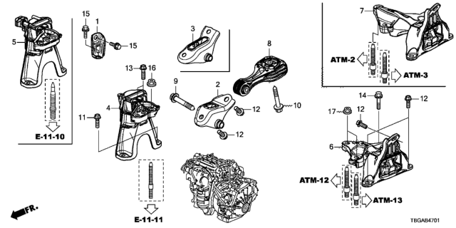 2020 Honda Civic Engine Mounts (CVT) Diagram