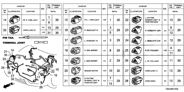 2019 Honda Civic Electrical Connectors (Front) (Halogen Headlight) Diagram