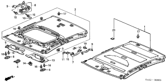 2001 Honda Civic Cap, Roof Lining *NH220L* (Mirror Base) (CLEAR GRAY) Diagram for 83201-S5A-000ZA