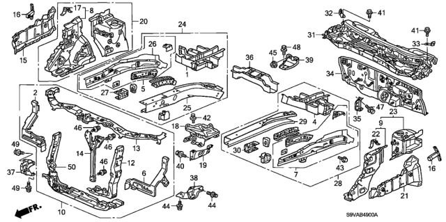 2008 Honda Pilot Frame, R. FR. Side Diagram for 60811-S9V-A01ZZ