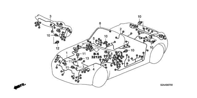 2008 Honda S2000 Wire Harness, RR. Diagram for 32108-S2A-A20