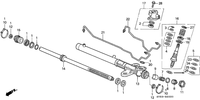 1994 Honda Accord P.S. Gear Box Components Diagram