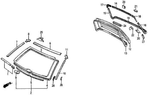 1985 Honda Prelude 2 Door DX KL 5MT Windshield - Rear Window Diagram
