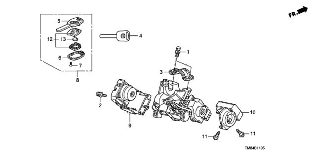 2014 Honda Insight Key Cylinder Components Diagram