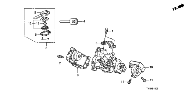 2010 Honda Insight Key Cylinder Components Diagram