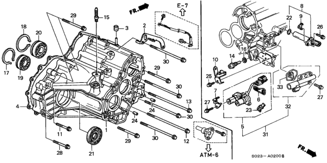 1996 Honda Civic AT Transmission Housing (A4RA) Diagram