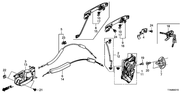 2020 Honda HR-V Front Door Locks - Outer Handle Diagram