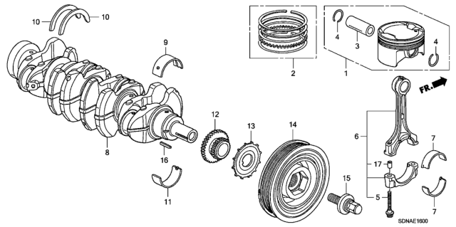 2007 Honda Accord Pulley, Crankshaft Diagram for 13810-RAA-J02