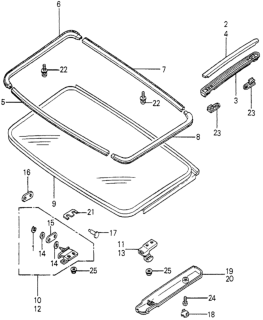 1979 Honda Prelude 2 Door ** KH HMT Slide Glass - Roof Molding Diagram
