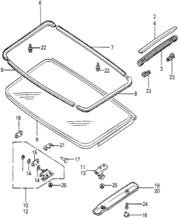 1981 Honda Prelude Slide Glass - Roof Molding Diagram