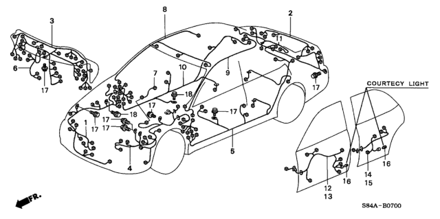 2002 Honda Accord Wire Harness, L. Cabin Diagram for 32120-S87-A00